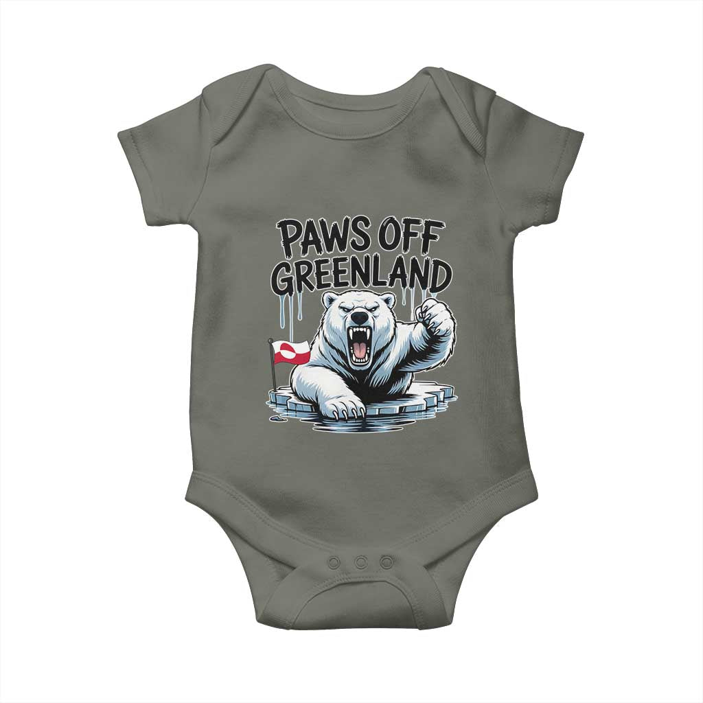 Paws Off Greenland Baby Onesie Resist Polar Bear Political Satire TS11 Military Green Print Your Wear