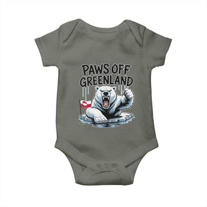Paws Off Greenland Baby Onesie Resist Polar Bear Political Satire TS11 Military Green Print Your Wear