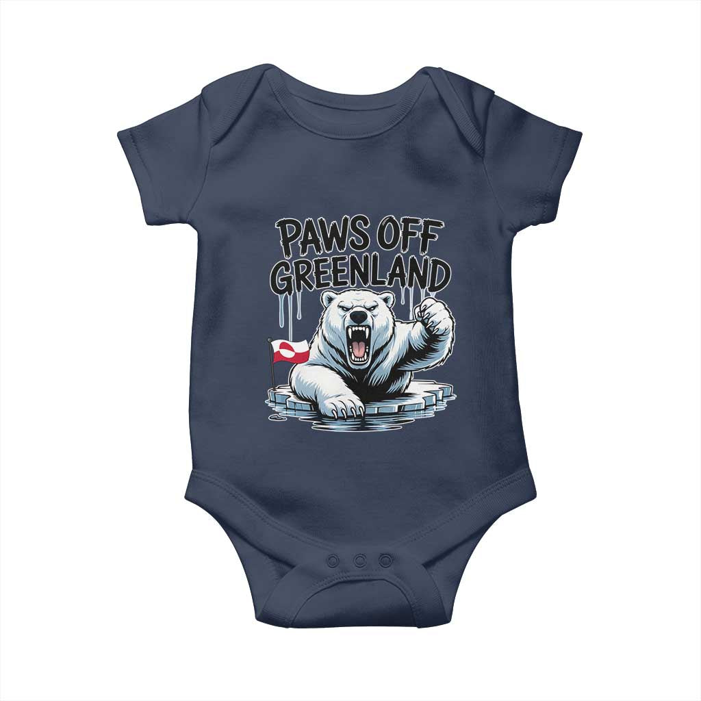Paws Off Greenland Baby Onesie Resist Polar Bear Political Satire TS11 Navy Print Your Wear