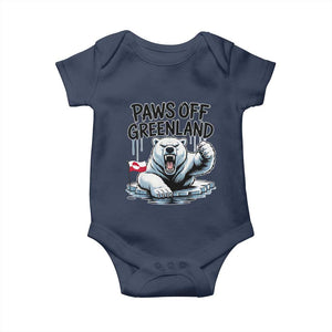 Paws Off Greenland Baby Onesie Resist Polar Bear Political Satire TS11 Navy Print Your Wear