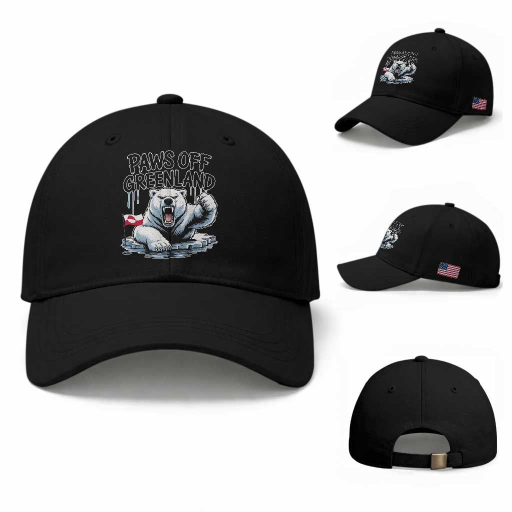 Paws Off Greenland Baseball Cap Resist Polar Bear Political Satire TS11 Baseball Cap Universal Fit Black Print Your Wear