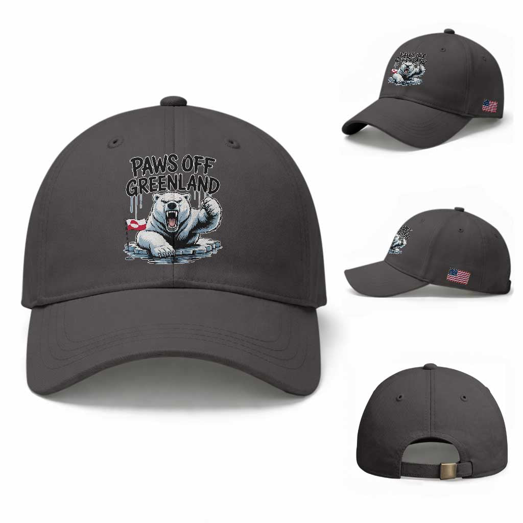 Paws Off Greenland Baseball Cap Resist Polar Bear Political Satire TS11 Baseball Cap Universal Fit Dark Gray Print Your Wear