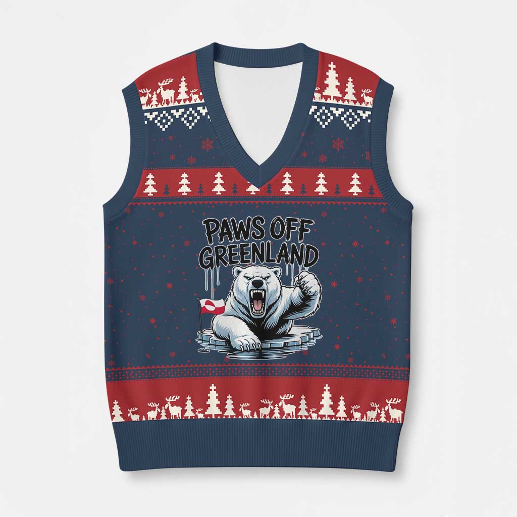 Paws Off Greenland V-Neck Knit Sweater Vest Resist Polar Bear Political Satire TS11 Navy Red Print Your Wear