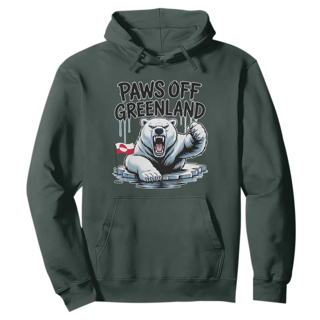 Paws Off Greenland Hoodie Resist Polar Bear Political Satire TS11 Dark Forest Green Print Your Wear