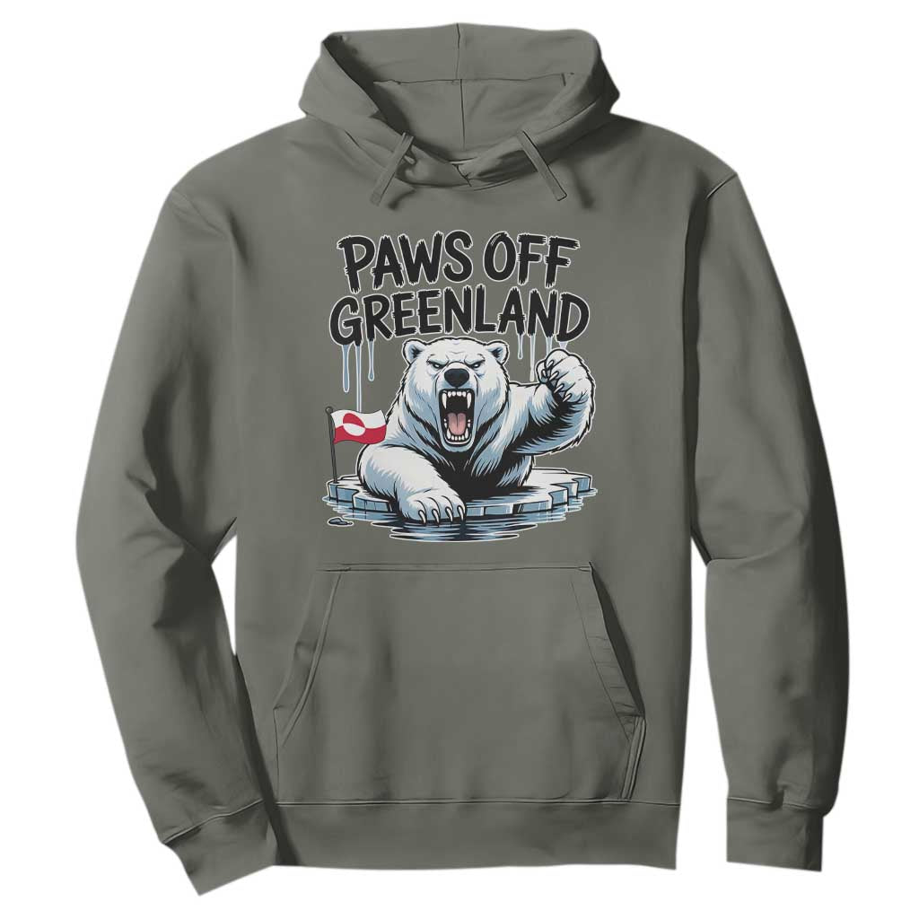 Paws Off Greenland Hoodie Resist Polar Bear Political Satire TS11 Military Green Print Your Wear