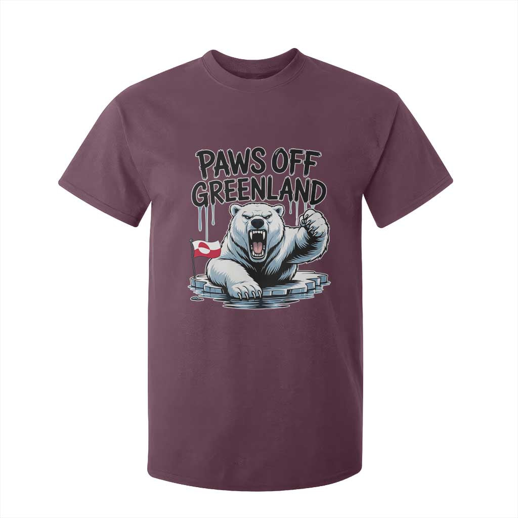 Paws Off Greenland T Shirt For Kid Resist Polar Bear Political Satire TS11 Maroon Print Your Wear