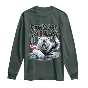 Paws Off Greenland Long Sleeve Shirt Resist Polar Bear Political Satire TS11 Dark Forest Green Print Your Wear