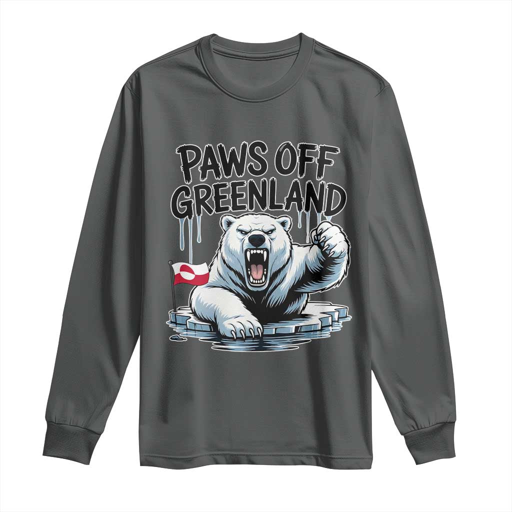 Paws Off Greenland Long Sleeve Shirt Resist Polar Bear Political Satire TS11 Dark Heather Print Your Wear