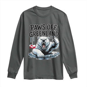 Paws Off Greenland Long Sleeve Shirt Resist Polar Bear Political Satire TS11 Dark Heather Print Your Wear
