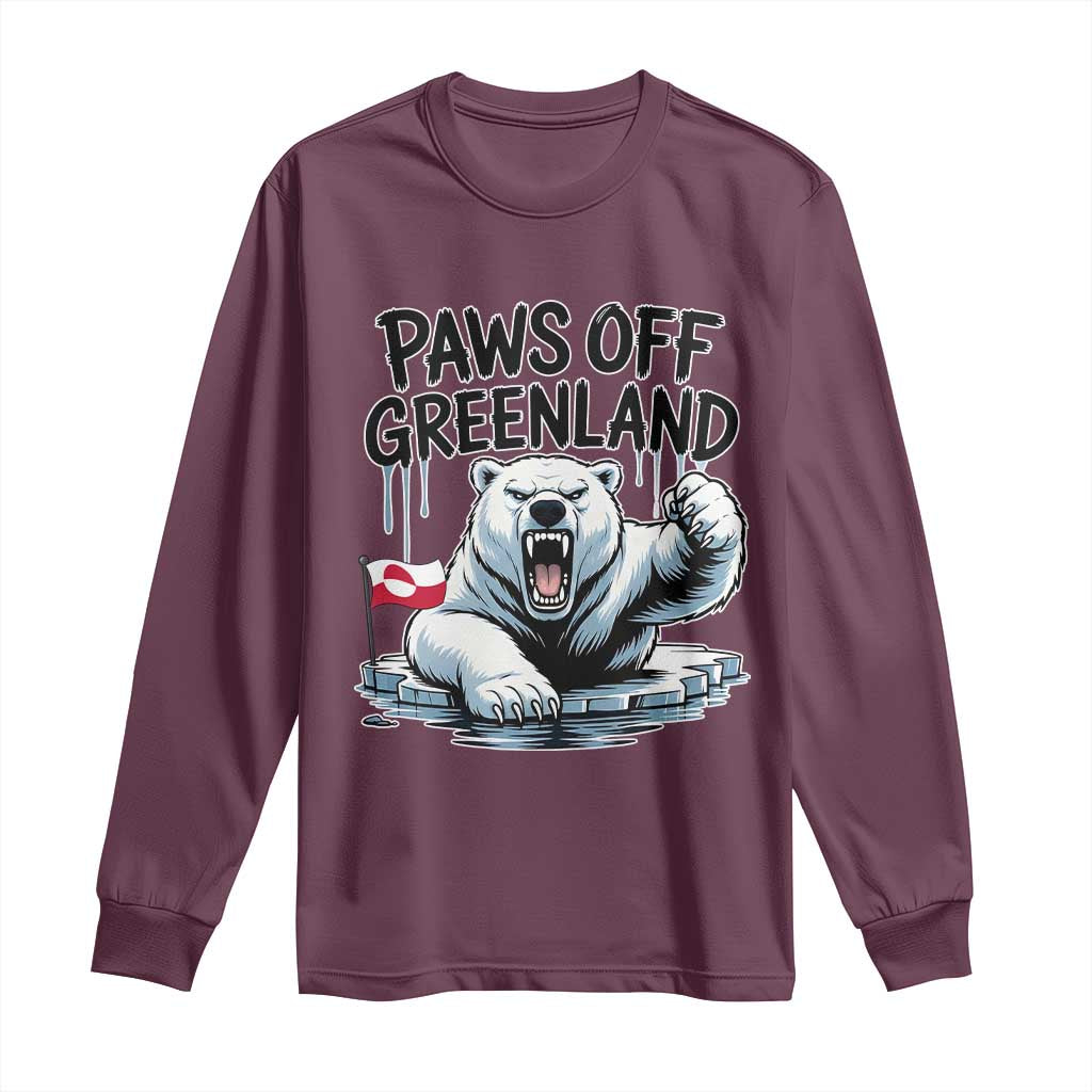 Paws Off Greenland Long Sleeve Shirt Resist Polar Bear Political Satire TS11 Maroon Print Your Wear
