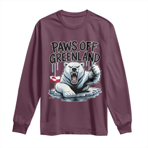 Paws Off Greenland Long Sleeve Shirt Resist Polar Bear Political Satire TS11 Maroon Print Your Wear