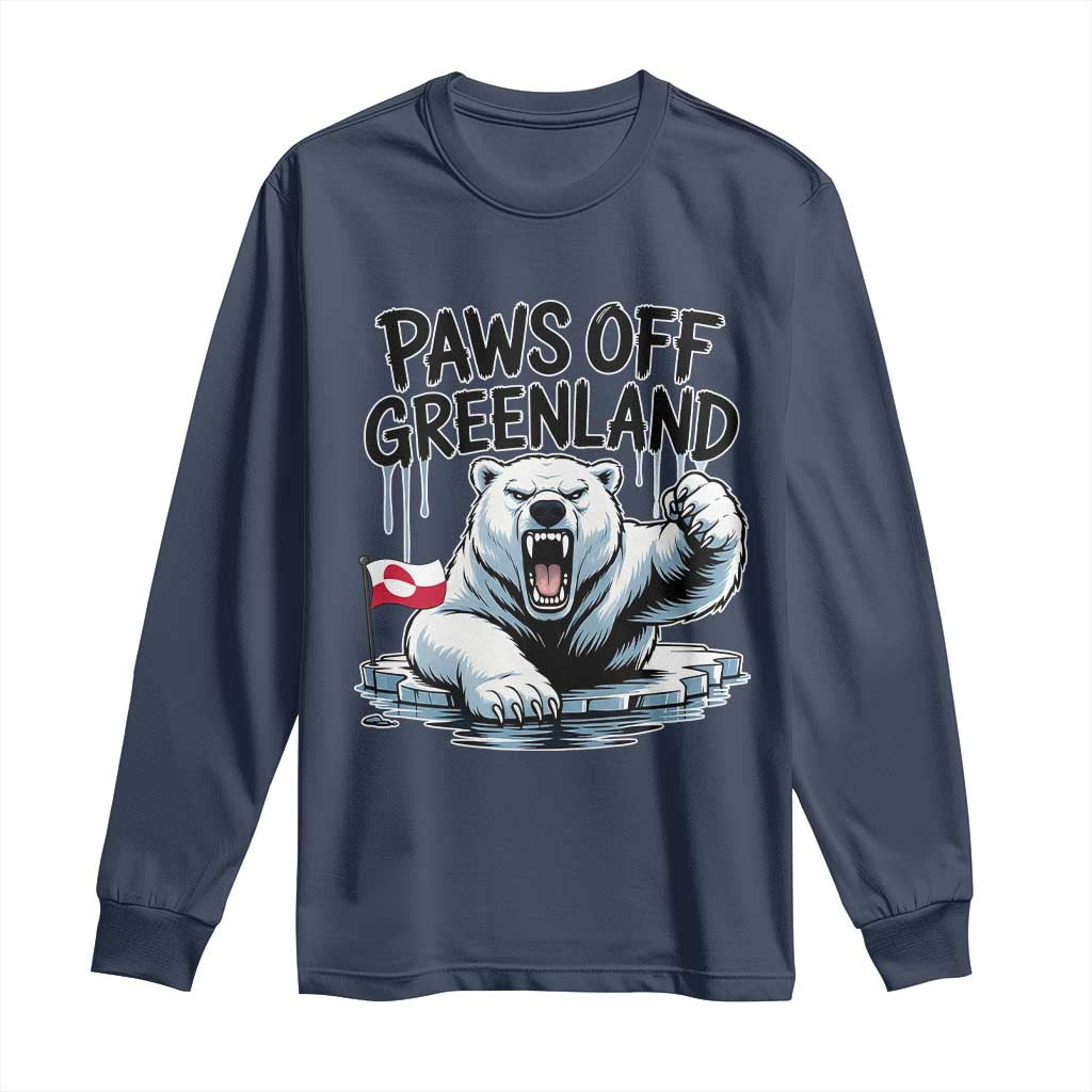Paws Off Greenland Long Sleeve Shirt Resist Polar Bear Political Satire TS11 Navy Print Your Wear
