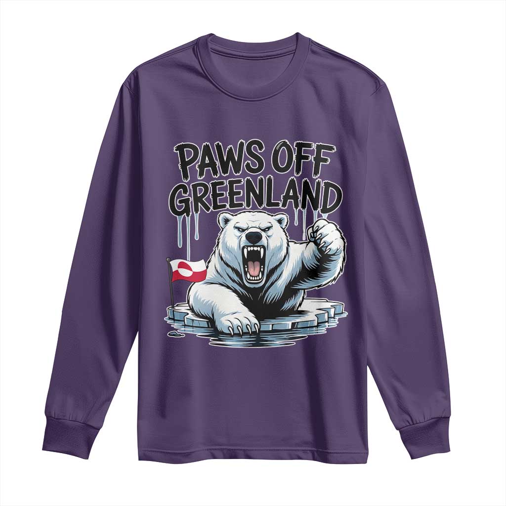 Paws Off Greenland Long Sleeve Shirt Resist Polar Bear Political Satire TS11 Purple Print Your Wear