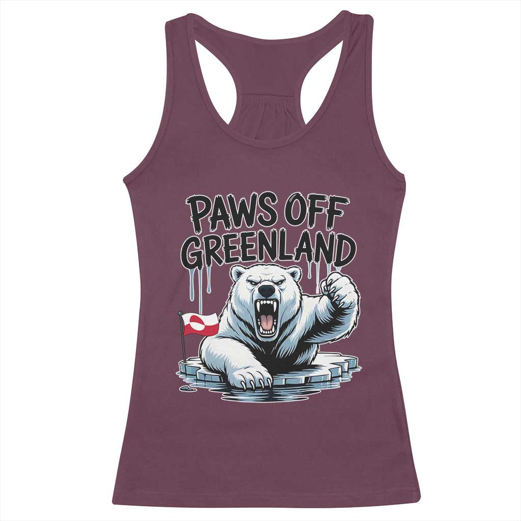 Paws Off Greenland Racerback Tank Top Resist Polar Bear Political Satire TS11 Maroon Print Your Wear