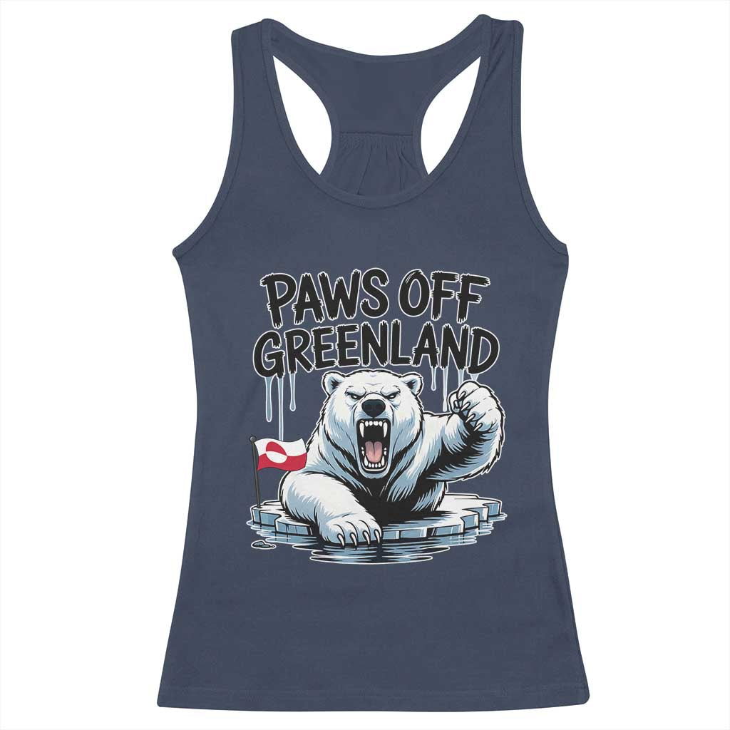 Paws Off Greenland Racerback Tank Top Resist Polar Bear Political Satire TS11 Navy Print Your Wear