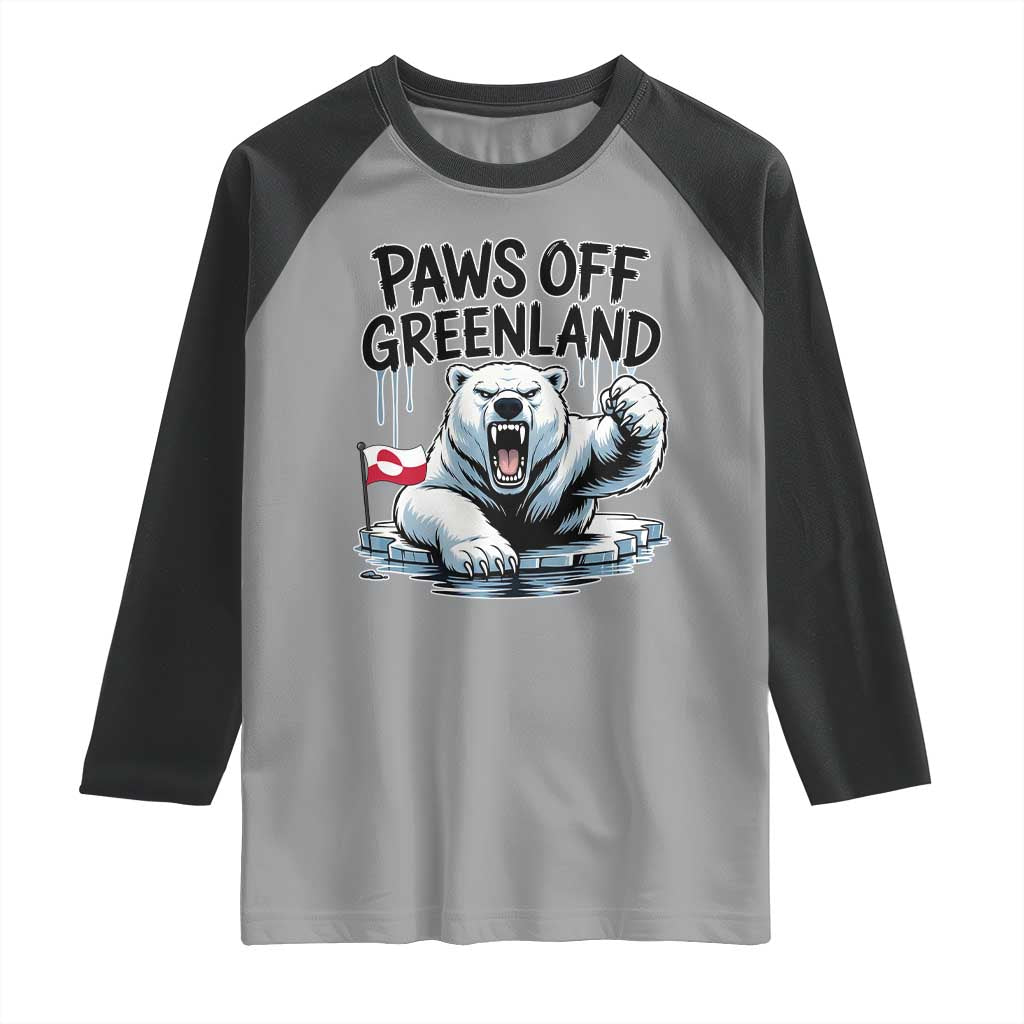 Paws Off Greenland Raglan Shirt Resist Polar Bear Political Satire TS11 Sport Gray Black Print Your Wear
