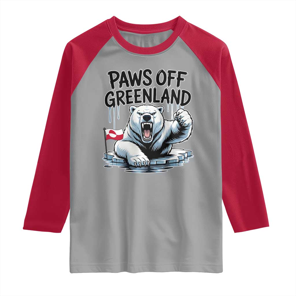 Paws Off Greenland Raglan Shirt Resist Polar Bear Political Satire TS11 Sport Gray Red Print Your Wear