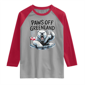 Paws Off Greenland Raglan Shirt Resist Polar Bear Political Satire TS11 Sport Gray Red Print Your Wear