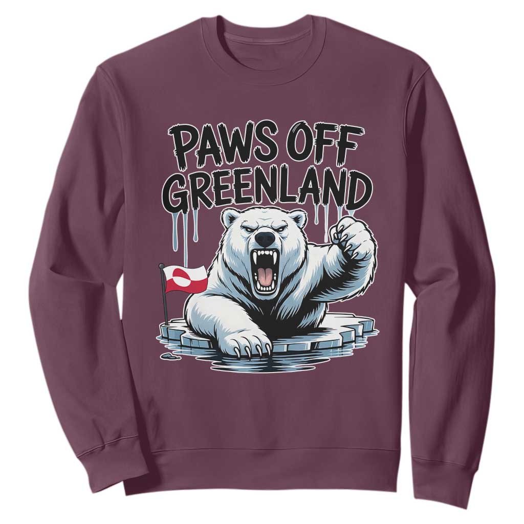 Paws Off Greenland Sweatshirt Resist Polar Bear Political Satire TS11 Maroon Print Your Wear