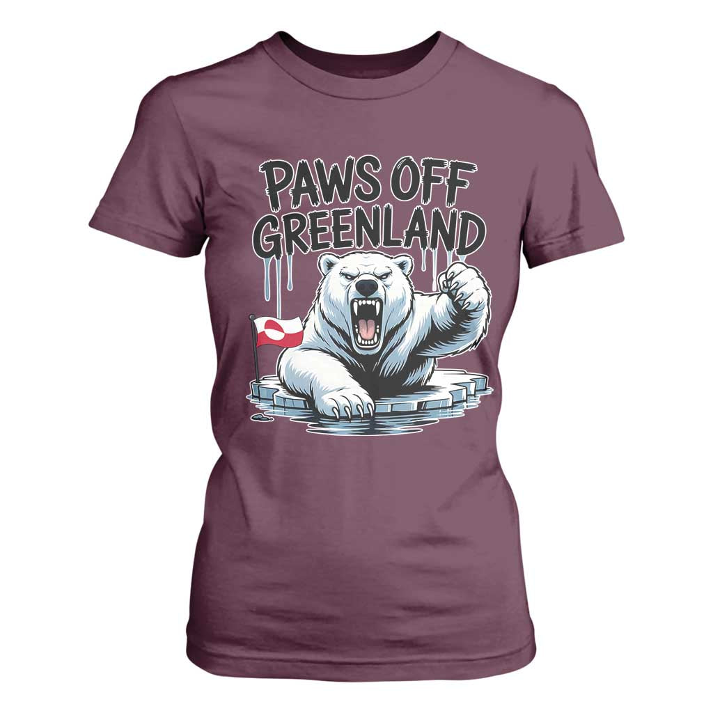 Paws Off Greenland T Shirt For Women Resist Polar Bear Political Satire TS11 Maroon Print Your Wear