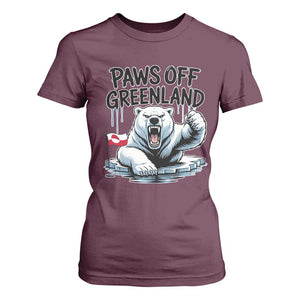 Paws Off Greenland T Shirt For Women Resist Polar Bear Political Satire TS11 Maroon Print Your Wear