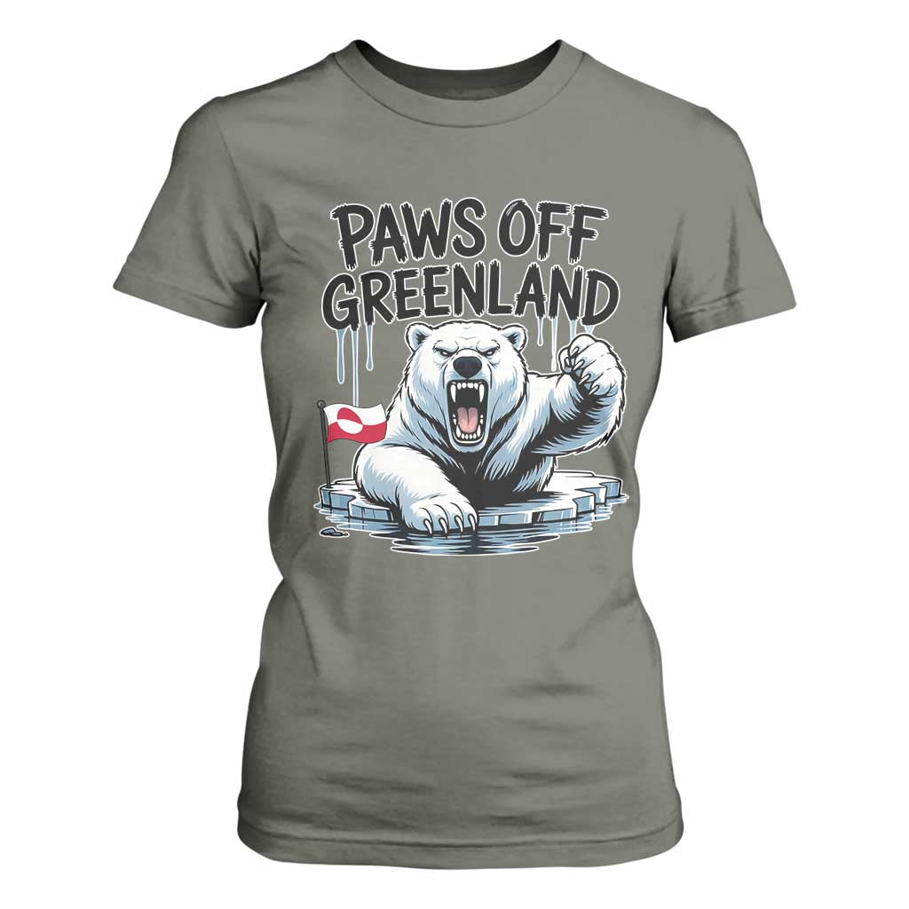 Paws Off Greenland T Shirt For Women Resist Polar Bear Political Satire TS11 Military Green Print Your Wear