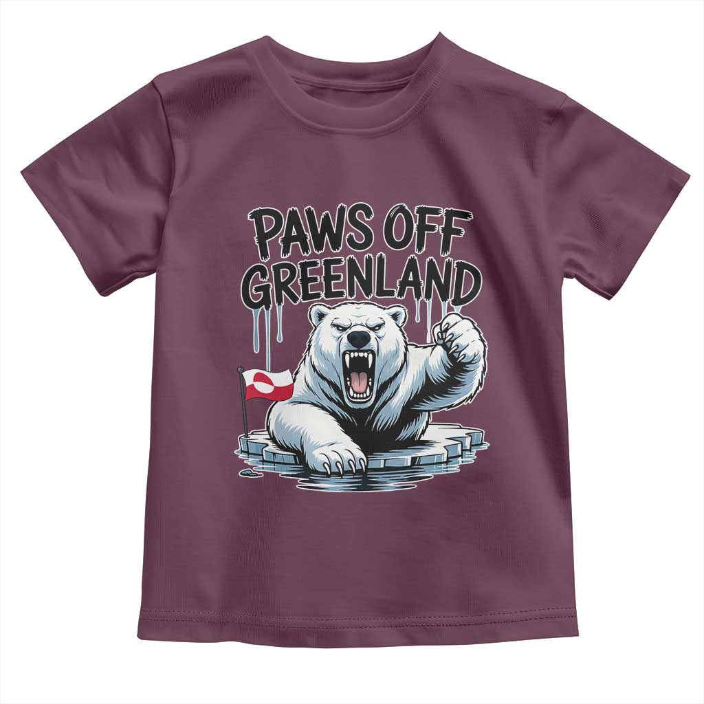 Paws Off Greenland Toddler T Shirt Resist Polar Bear Political Satire TS11 Maroon Print Your Wear
