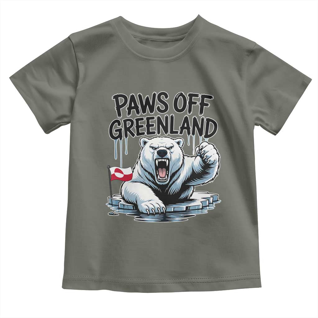 Paws Off Greenland Toddler T Shirt Resist Polar Bear Political Satire TS11 Military Green Print Your Wear