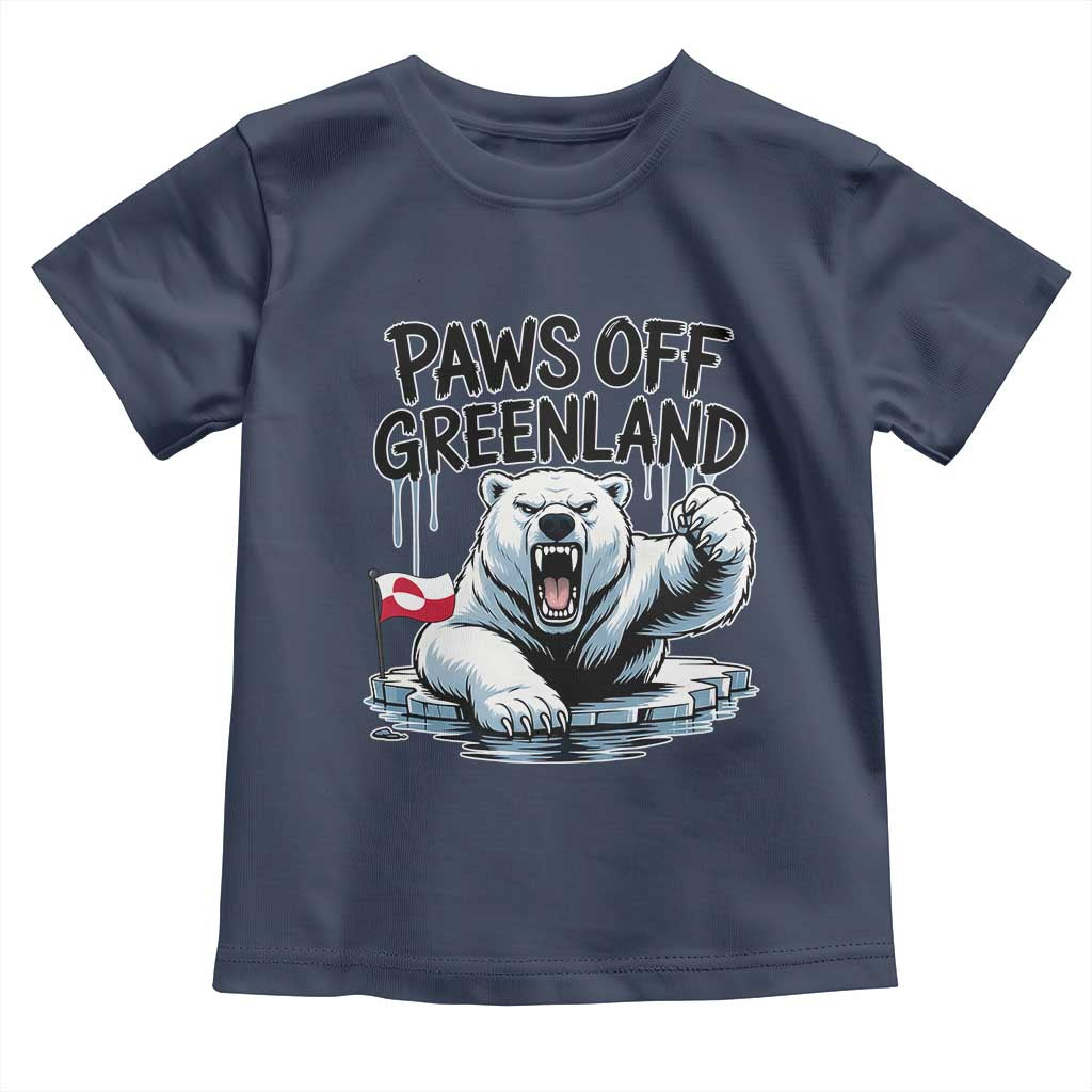 Paws Off Greenland Toddler T Shirt Resist Polar Bear Political Satire TS11 Navy Print Your Wear
