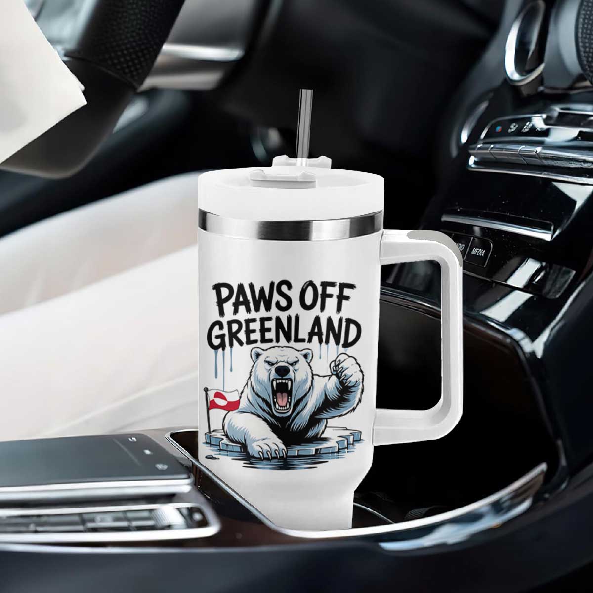 Paws Off Greenland Tumbler With Handle Resist Polar Bear Political Satire TS11 Print Your Wear