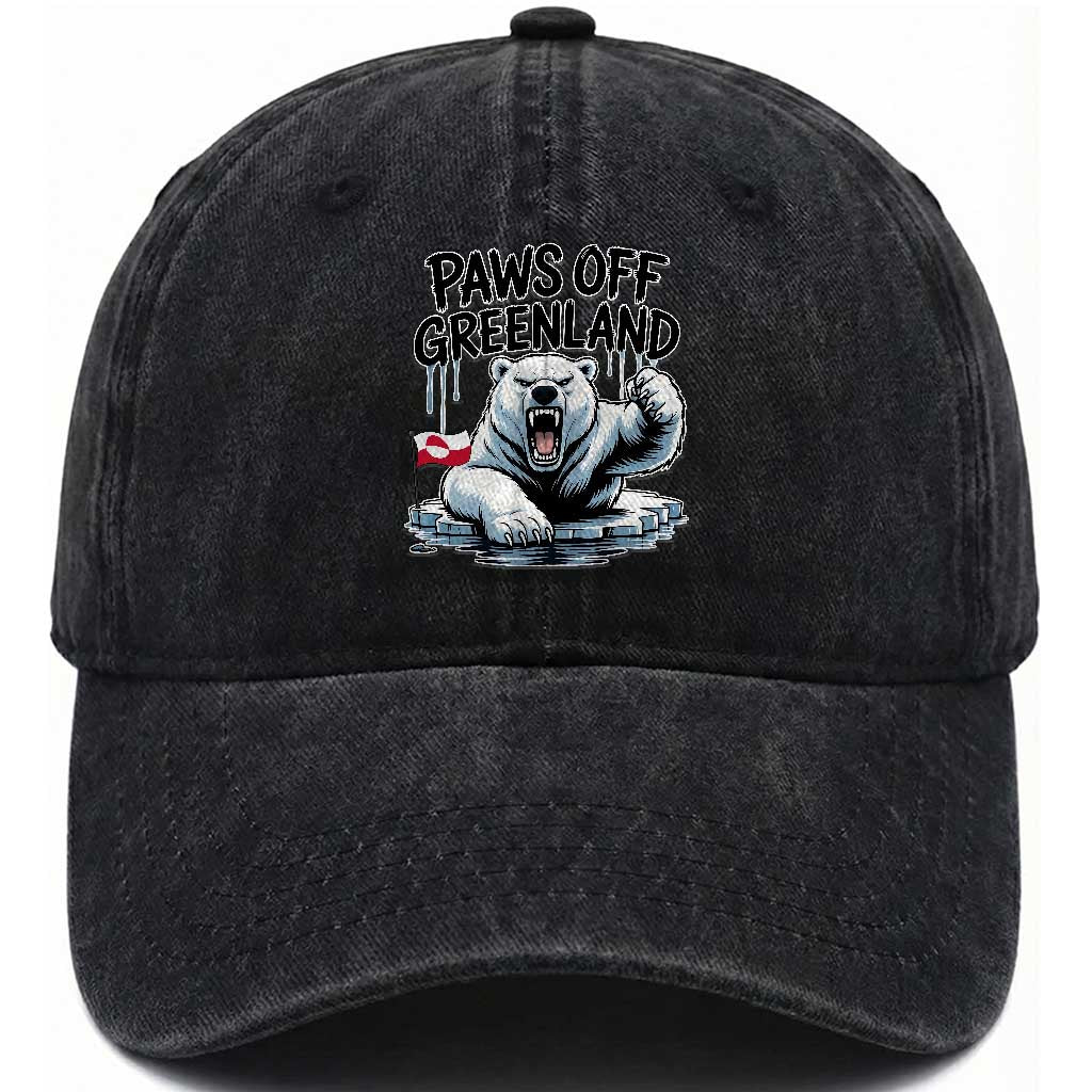 Paws Off Greenland Washed Cotton Baseball Cap Resist Polar Bear Political Satire TS11 Print Your Wear