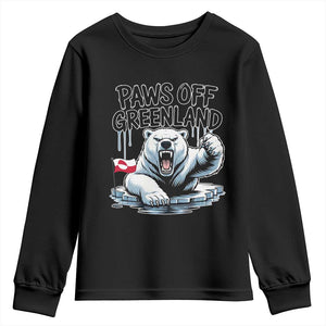 Paws Off Greenland Youth Sweatshirt Resist Polar Bear Political Satire TS11 Black Print Your Wear