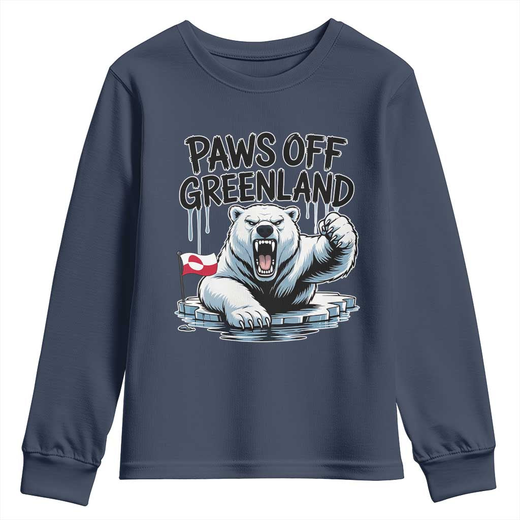 Paws Off Greenland Youth Sweatshirt Resist Polar Bear Political Satire TS11 Navy Print Your Wear