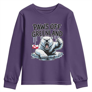 Paws Off Greenland Youth Sweatshirt Resist Polar Bear Political Satire TS11 Purple Print Your Wear