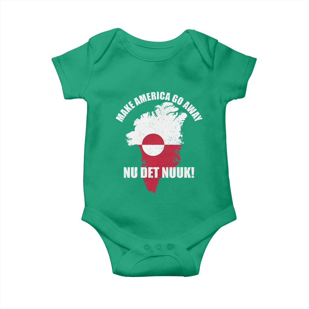 Nu Det Nuuk Make America Go Away Baby Onesie Support Greenland Political Statement TS11 Irish Green Print Your Wear