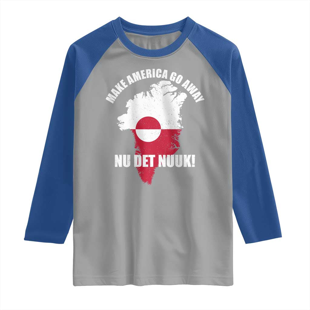 Nu Det Nuuk Make America Go Away Raglan Shirt Support Greenland Political Statement TS11 Sport Gray Royal Print Your Wear