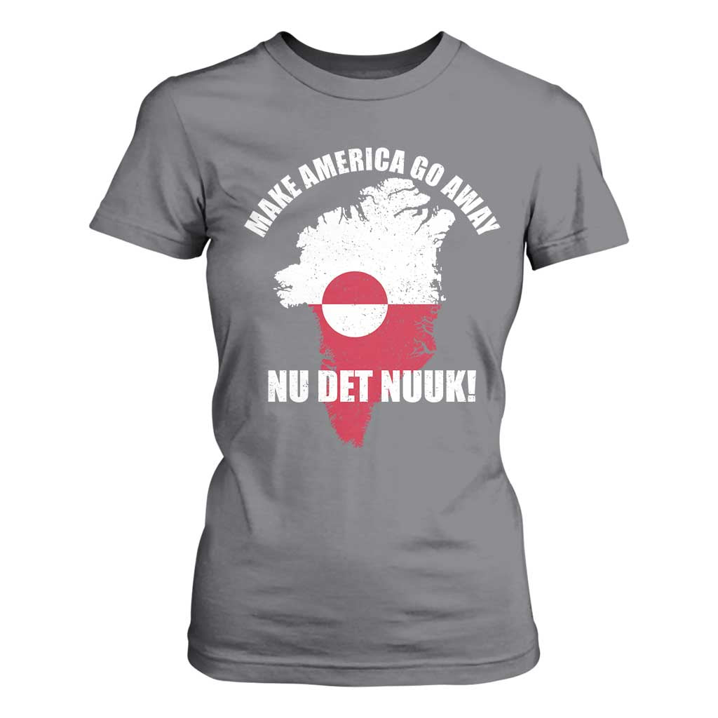 Nu Det Nuuk Make America Go Away T Shirt For Women Support Greenland Political Statement TS11 Charcoal Print Your Wear