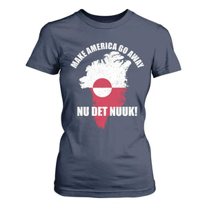 Nu Det Nuuk Make America Go Away T Shirt For Women Support Greenland Political Statement TS11 Navy Print Your Wear