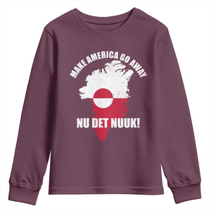 Nu Det Nuuk Make America Go Away Youth Sweatshirt Support Greenland Political Statement TS11 Maroon Print Your Wear
