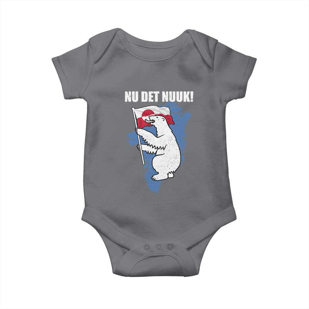 Nu Det Nuuk Nows Enough Baby Onesie Funny Saying Bear Greenlandic Flag TS11 Charcoal Print Your Wear