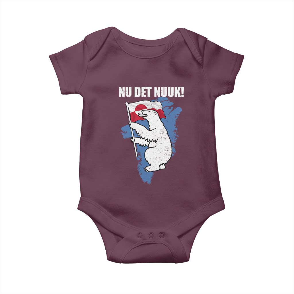 Nu Det Nuuk Nows Enough Baby Onesie Funny Saying Bear Greenlandic Flag TS11 Maroon Print Your Wear