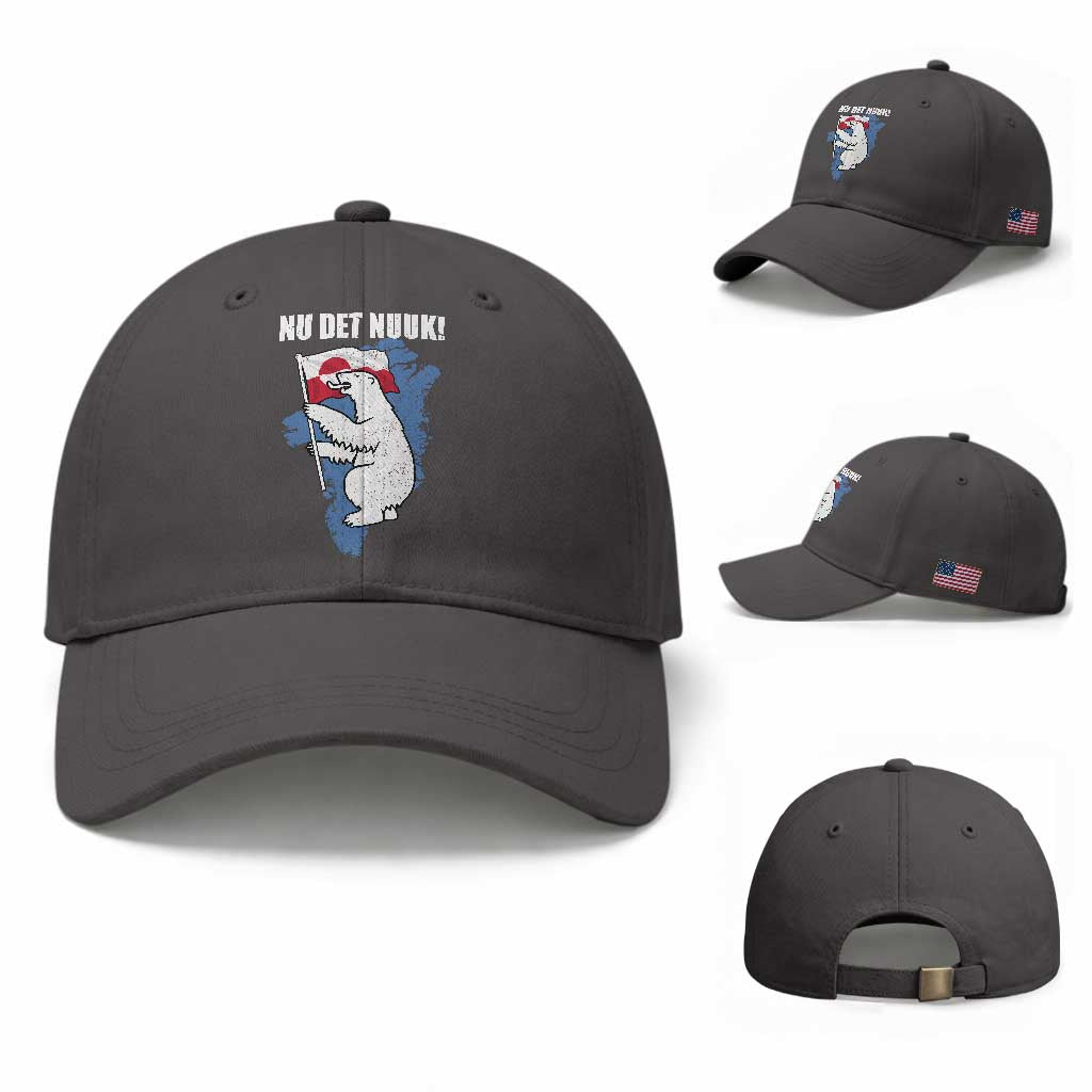 Nu Det Nuuk Nows Enough Baseball Cap Funny Saying Bear Greenlandic Flag TS11 Baseball Cap Universal Fit Dark Gray Print Your Wear