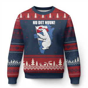 Nu Det Nuuk Nows Enough Ugly Christmas Sweater Funny Saying Bear Greenlandic Flag TS11 Navy Red Print Your Wear