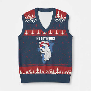 Nu Det Nuuk Nows Enough V-Neck Knit Sweater Vest Funny Saying Bear Greenlandic Flag TS11 Navy Red Print Your Wear