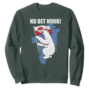 Nu Det Nuuk Nows Enough Sweatshirt Funny Saying Bear Greenlandic Flag TS11 Dark Forest Green Print Your Wear