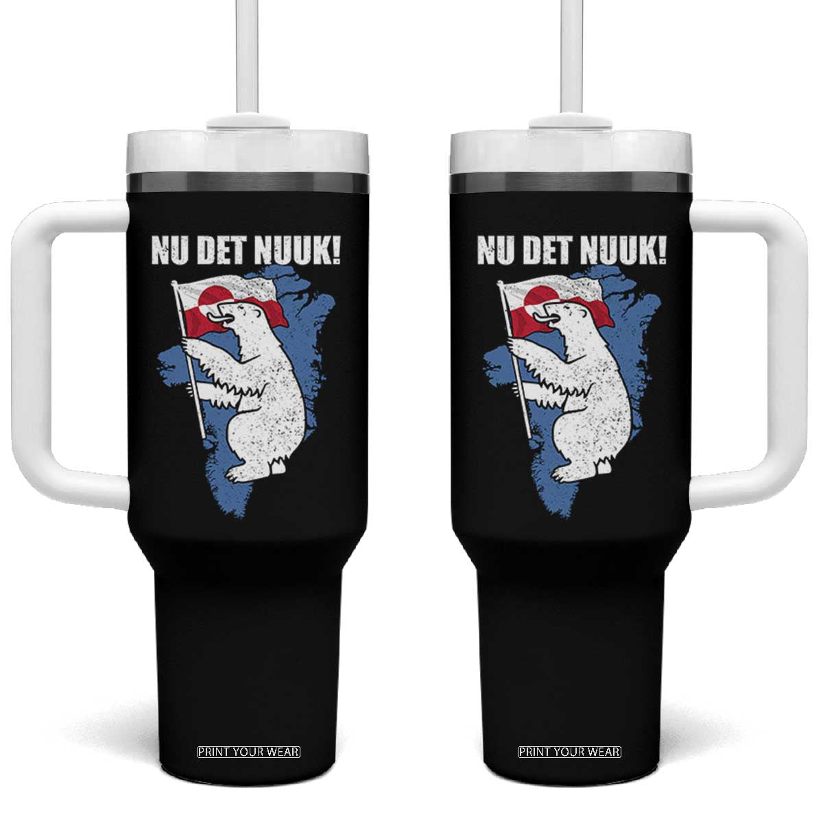 Nu Det Nuuk Nows Enough Tumbler With Handle Funny Saying Bear Greenlandic Flag TS11 One Size: 40 oz Black Print Your Wear