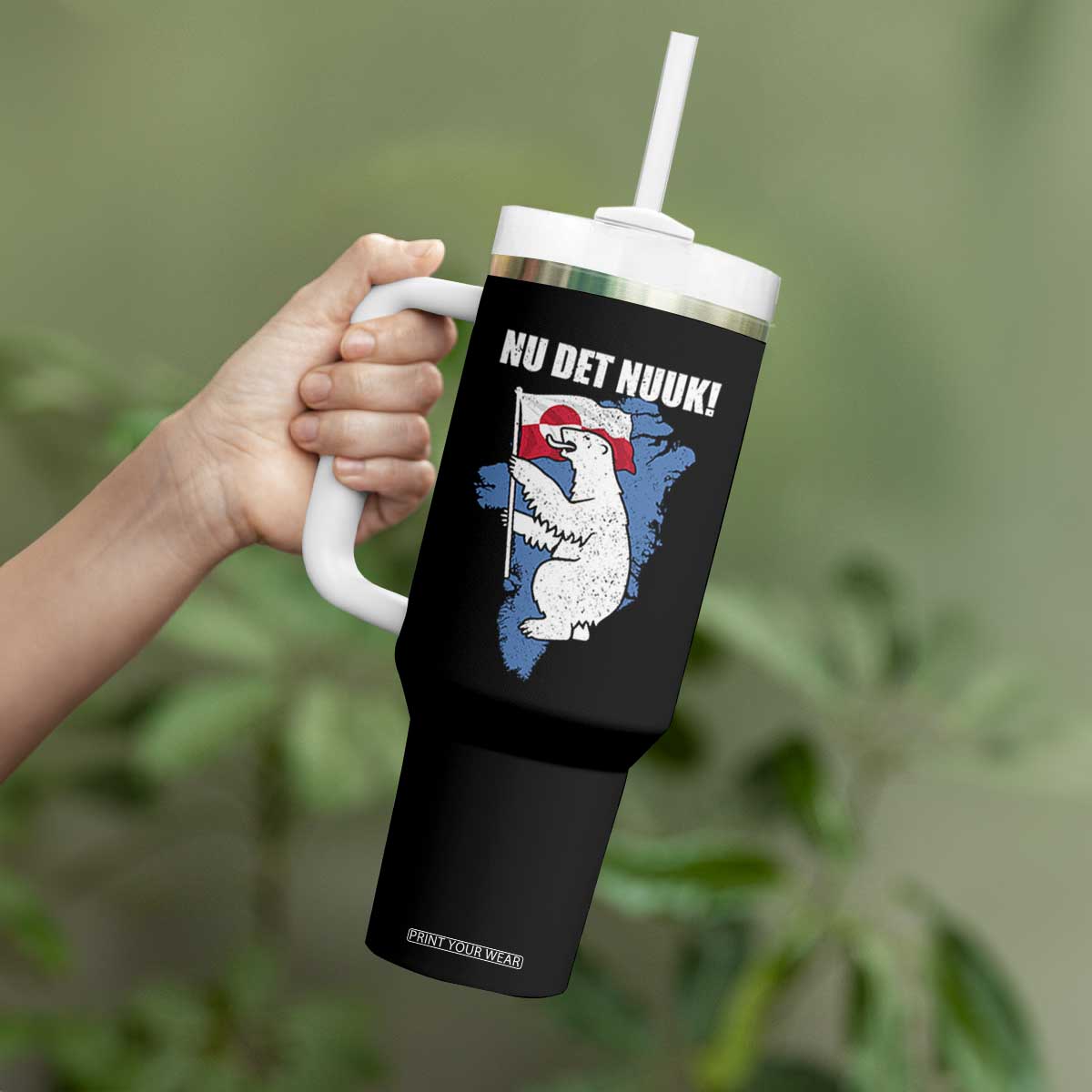 Nu Det Nuuk Nows Enough Tumbler With Handle Funny Saying Bear Greenlandic Flag TS11 Print Your Wear