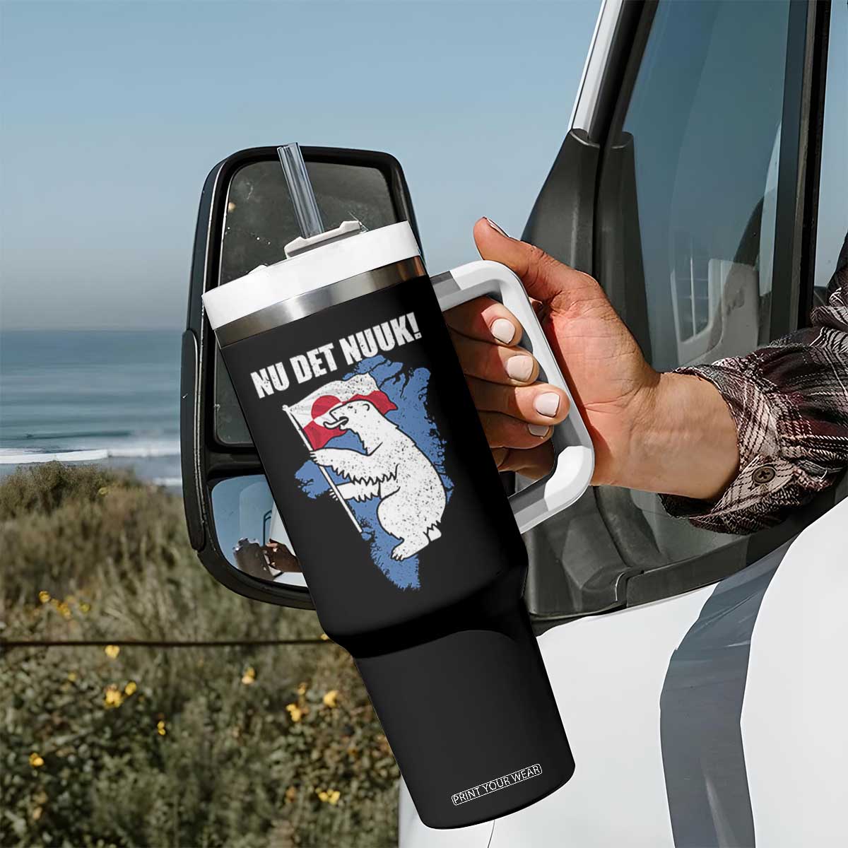 Nu Det Nuuk Nows Enough Tumbler With Handle Funny Saying Bear Greenlandic Flag TS11 Print Your Wear
