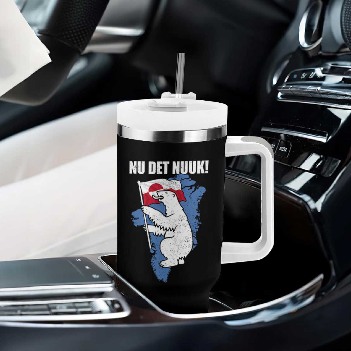 Nu Det Nuuk Nows Enough Tumbler With Handle Funny Saying Bear Greenlandic Flag TS11 Print Your Wear