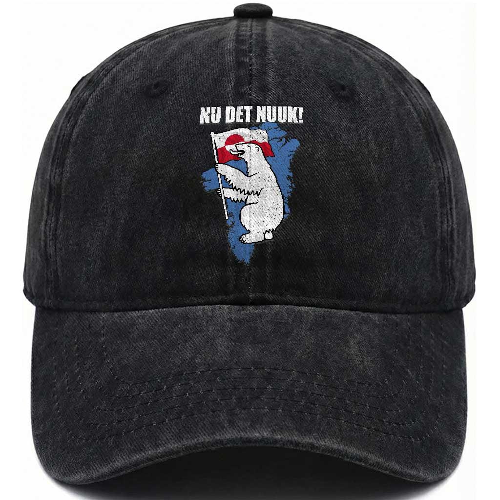 Nu Det Nuuk Nows Enough Washed Cotton Baseball Cap Funny Saying Bear Greenlandic Flag TS11 Print Your Wear